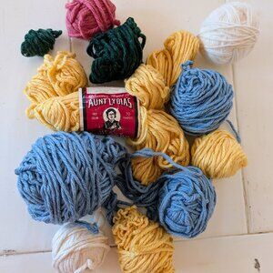 VTG Lot Aunt Lydia’s Rug Yarn Rayon Cotton Yellow Blue White Punch Needle Hooked
